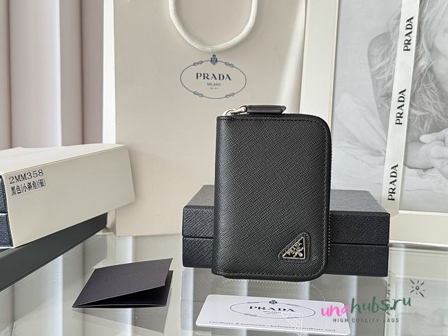 Prada Saffiano Leather Coin Purse Triangle Logo 10x8cm - 1