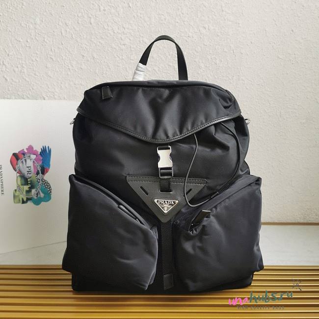 Prada Black Re-nylon And Leather Backpack - 38x45x18cm  - 1