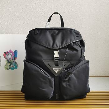 Prada Black Re-nylon And Leather Backpack - 38x45x18cm 