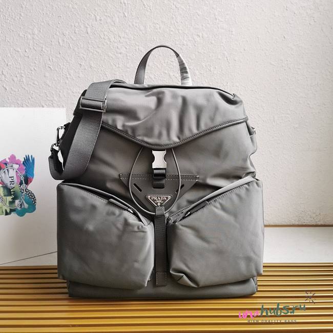 	 Prada Grey Re-nylon And Leather Backpack - 38x45x18cm - 1