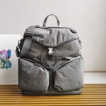 	 Prada Grey Re-nylon And Leather Backpack - 38x45x18cm