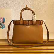 Prada Buckle Leather Handbag Brown 32x23x11cm - 1