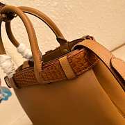 Prada Buckle Leather Handbag Brown 32x23x11cm - 2
