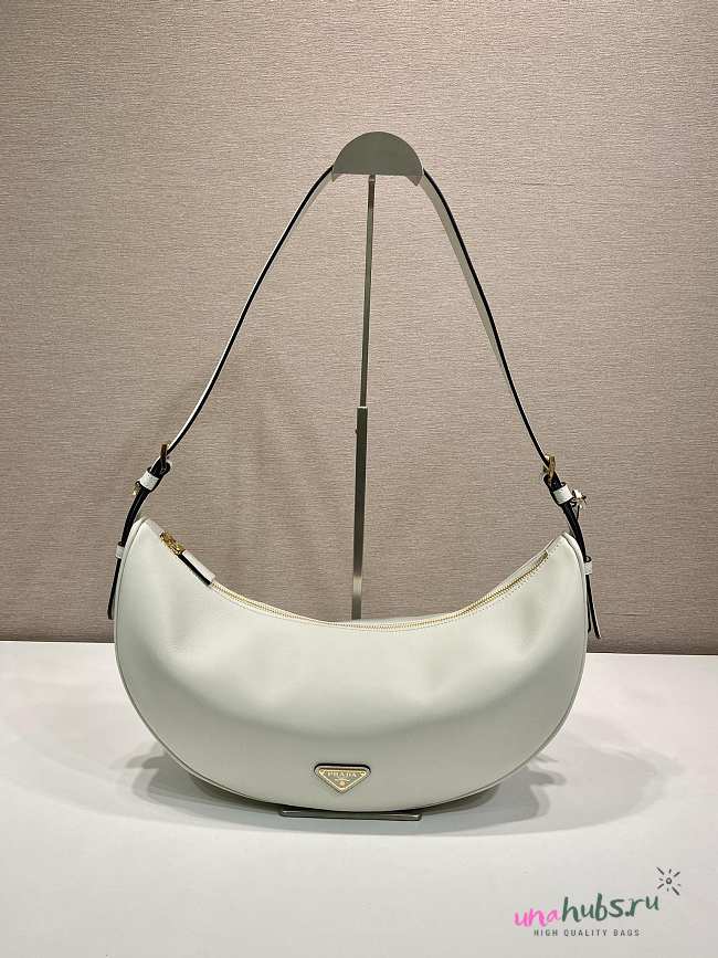 	 Prada Demi-lune Large Leather White Shoulder Bag - 42x19.5x8.5cm - 1