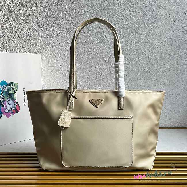 	 Prada Re-Edition 1978 medium Re-Nylon and Saffiano leather beige tote bag - 35x26x15cm - 1