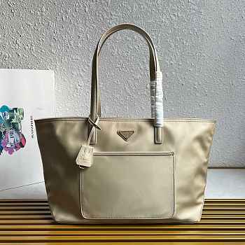 	 Prada Re-Edition 1978 medium Re-Nylon and Saffiano leather beige tote bag - 35x26x15cm