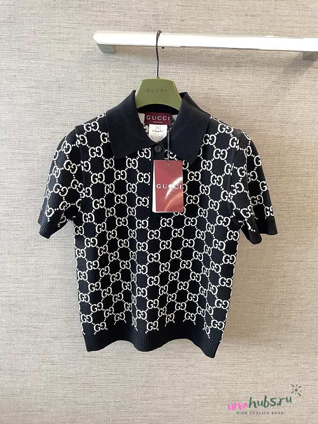 Gucci GG Polo Knitted Shirt In Black - 1
