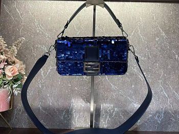 Fendi Baguette Leather Bag with gradient blue color sequins - 27x15x6cm