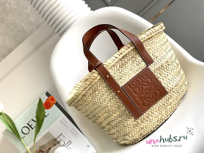 Basket bag in palm leaf and calfskin Beige - 40*26.5*16cm  - 1