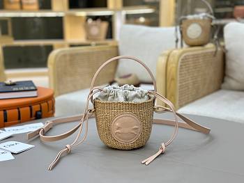 	 Chloé Mini Horse Medal Basket Bag In Nude Natural Fibres - 14*12.5*14cm