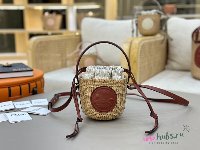 	 Chloé Mini Horse Medal Basket Bag In Brown Natural Fibres - 14*12.5*14cm - 1