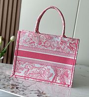 Dior Medium Book Tote White and Yarrow Pink Toile de Jouy Sauvage Embroidery - 36×28 cm - 3