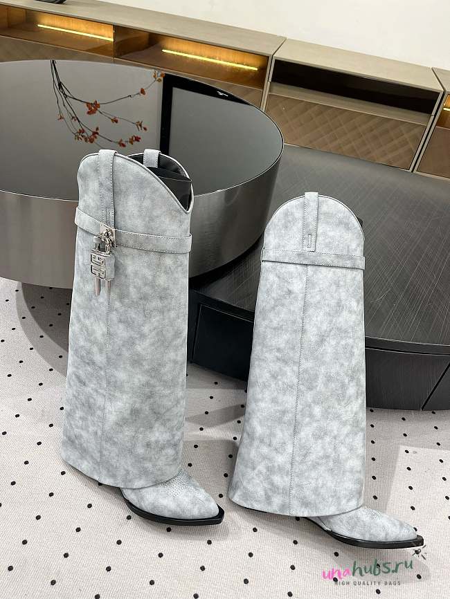 Shark Lock Cowboy Boots Grey Suede - 1