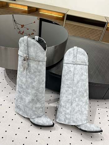 Shark Lock Cowboy Boots Grey Suede