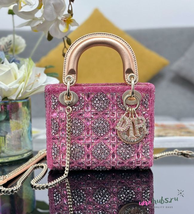 Dior Mini Lady Bag Metallic Lambskin In Pink - 17×15×7cm - 1
