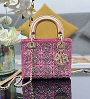 Dior Mini Lady Bag Metallic Lambskin In Pink - 17×15×7cm - 1