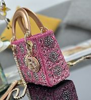 Dior Mini Lady Bag Metallic Lambskin In Pink - 17×15×7cm - 6
