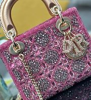 Dior Mini Lady Bag Metallic Lambskin In Pink - 17×15×7cm - 3