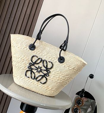 Loewe Black Natural Iraca Palm Medium Anagram Basket Tote - 46x24x15cm