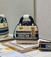 Dior Mini Lady Bag Natural Rattan and Blue Dior Oblique Jacquard - 17×7.5×14cm  - 1