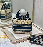 Dior Mini Lady Bag Natural Rattan and Blue Dior Oblique Jacquard - 17×7.5×14cm  - 2