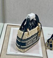 Dior Mini Lady Bag Natural Rattan and Blue Dior Oblique Jacquard - 17×7.5×14cm  - 3