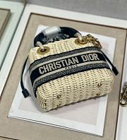 Dior Mini Lady Bag Natural Rattan and Blue Dior Oblique Jacquard - 17×7.5×14cm  - 4