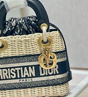 Dior Mini Lady Bag Natural Rattan and Blue Dior Oblique Jacquard - 17×7.5×14cm  - 6