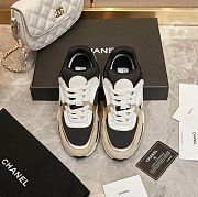Chanel Sneakers Calfskin Fabric & White Black Beige Gold - 6