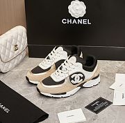 Chanel Sneakers Calfskin Fabric & White Black Beige Gold - 4