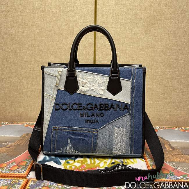 Dolce & Gabbana logo-embroidered Denim Tote Bag 31*27*15cm  - 1