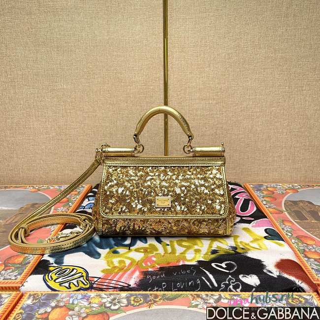 	 Dolce & Gabbana Small Silicy Gold Sequins Handbag -18*11*6cm - 1