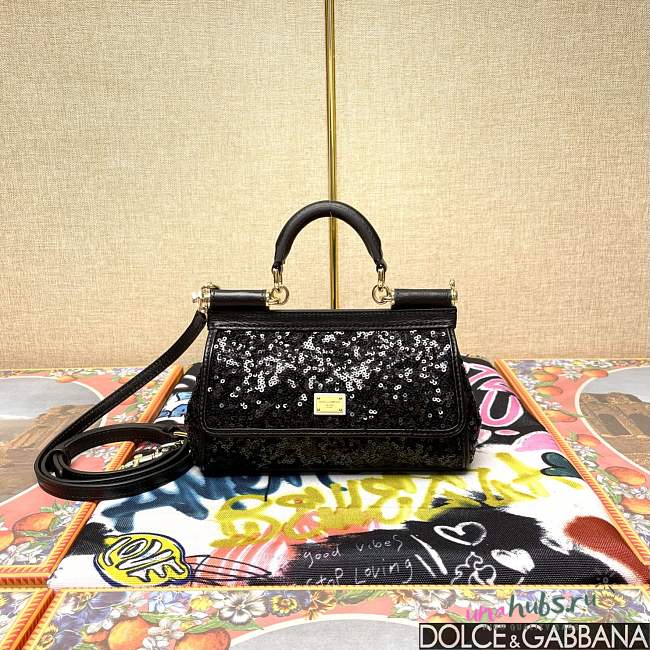 	 Dolce & Gabbana Small Silicy Black Sequins Handbag -18*11*6cm - 1