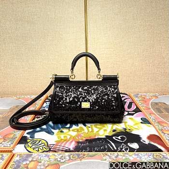 	 Dolce & Gabbana Small Silicy Black Sequins Handbag -18*11*6cm