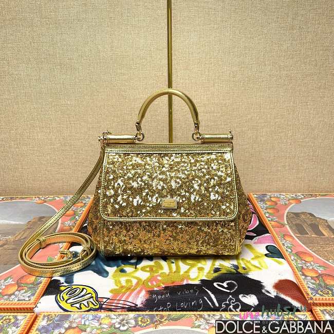 	 Dolce & Gabbana Silicy Gold Sequins Handbag - 20*16*8cm - 1