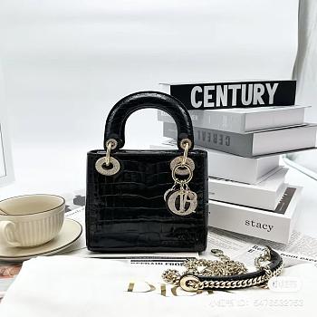 Dior Small Lady Black Crocodile Gold Hardware - 20cm