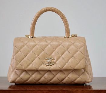 Chanel Coco Handle Beige Caviar Leather Gold Hardware - 14*24*10cm