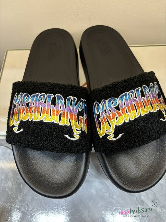CASABLANCA Embroidered Terry Sliders in Black - 1