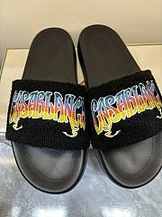 CASABLANCA Embroidered Terry Sliders in Black - 1