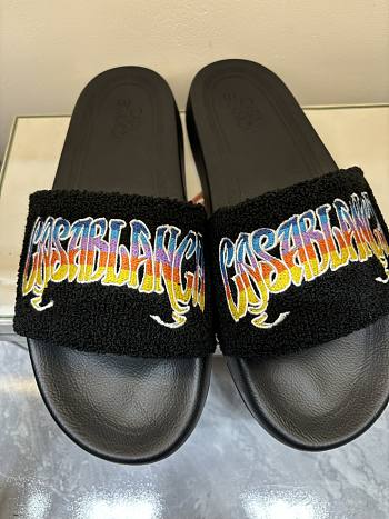 CASABLANCA Embroidered Terry Sliders in Black