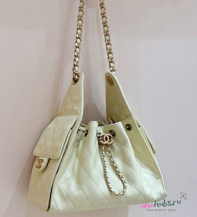 Chanel Drawstring Bag Caviar Leather In Light Yellow - 30x26x14cm - 1