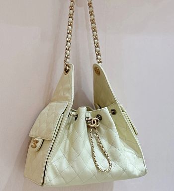 Chanel Drawstring Bag Caviar Leather In Light Yellow - 30x26x14cm