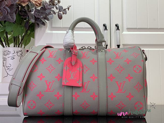 Louis Vuitton Keepall Bandoulière 35 Bag Grey/Pink  - 1