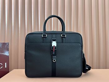 Gucci Medium briefcase with Web in black leather - 37x 29x7cm