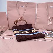 Miu Miu Cocoa Brown/celeste/natural Raffia-effect Woven Tote Bag - 30X38CM - 4