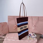 Miu Miu Cocoa Brown/celeste/natural Raffia-effect Woven Tote Bag - 30X38CM - 3