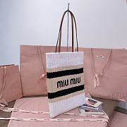 	 Miu Miu White/celeste/natural Raffia-effect Woven Tote Bag - 30X38CM - 6
