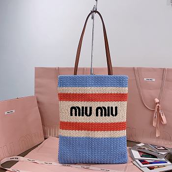 	 Miu Miu Blue/celeste/natural Raffia-effect Woven Tote Bag - 30X38CM