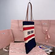 	 Miu Miu Dark Blue/celeste/natural Raffia-effect Woven Tote Bag - 30X38CM - 6