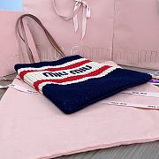 	 Miu Miu Dark Blue/celeste/natural Raffia-effect Woven Tote Bag - 30X38CM - 4